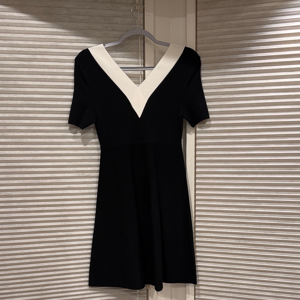 Goelia Elegant Black and White V-Neck knit Dress